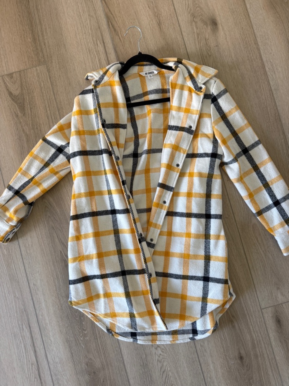 BB Dakota White and Mustard Plaid Hooded Shacket
